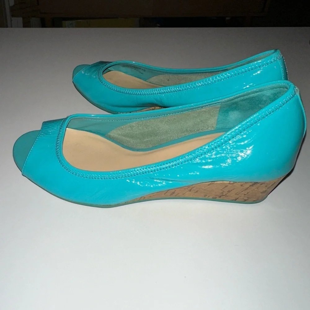 Cole Haan Turquoise Peep-Toe Wedge Flats